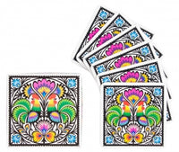 Polish Folk Cork Coasters, Set of 6 (Roosters Lowicz Folk)