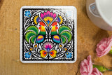 Polish Folk Cork Coasters, Set of 6 (Roosters Lowicz Folk)