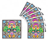 Polish Folk Cork Coasters, Set of 6 (Roosters Lowicz Folk)