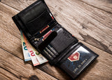 Vertical Leather Wallet Embossed with Square Polish Eagle & White and Red Trim