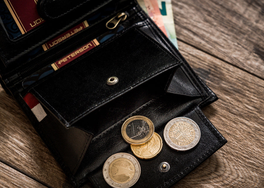 Vertical Leather Wallet Embossed with Square Polish Eagle & White and Red Trim