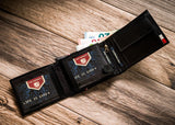 Horizontal Leather Wallet Embossed with Square Polish Eagle & White and Red Trim