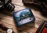 Horizontal Leather Wallet Embossed with Square Polish Eagle & White and Red Trim