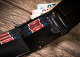 Horizontal Leather Wallet Embossed with Square Polish Eagle & White and Red Trim