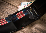 Horizontal Leather Wallet Embossed with Square Polish Eagle & White and Red Trim