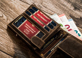 Horizontal Leather Wallet Embossed with Square Polish Eagle & White and Red Trim