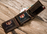 Horizontal Leather Wallet Embossed with Square Polish Eagle & White and Red Trim
