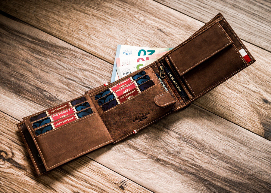 Horizontal Leather Wallet Embossed with Polish Eagle & White and Red Trim