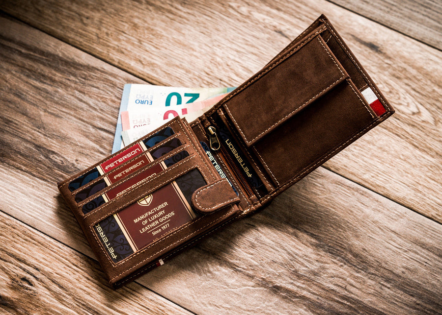 Horizontal Leather Wallet Embossed with Polish Eagle & White and Red Trim