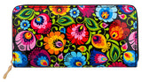 Women's Large Polish Folk Art Zip Around Wallet, Black