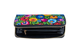 Women's Large Polish Folk Art Zip Around Wallet, Black