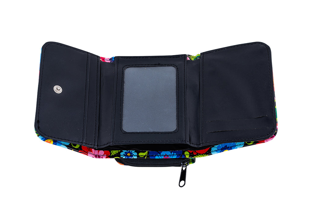 Women's Small Polish Folk Art Compact Bifold Pocket Wallet (Black)