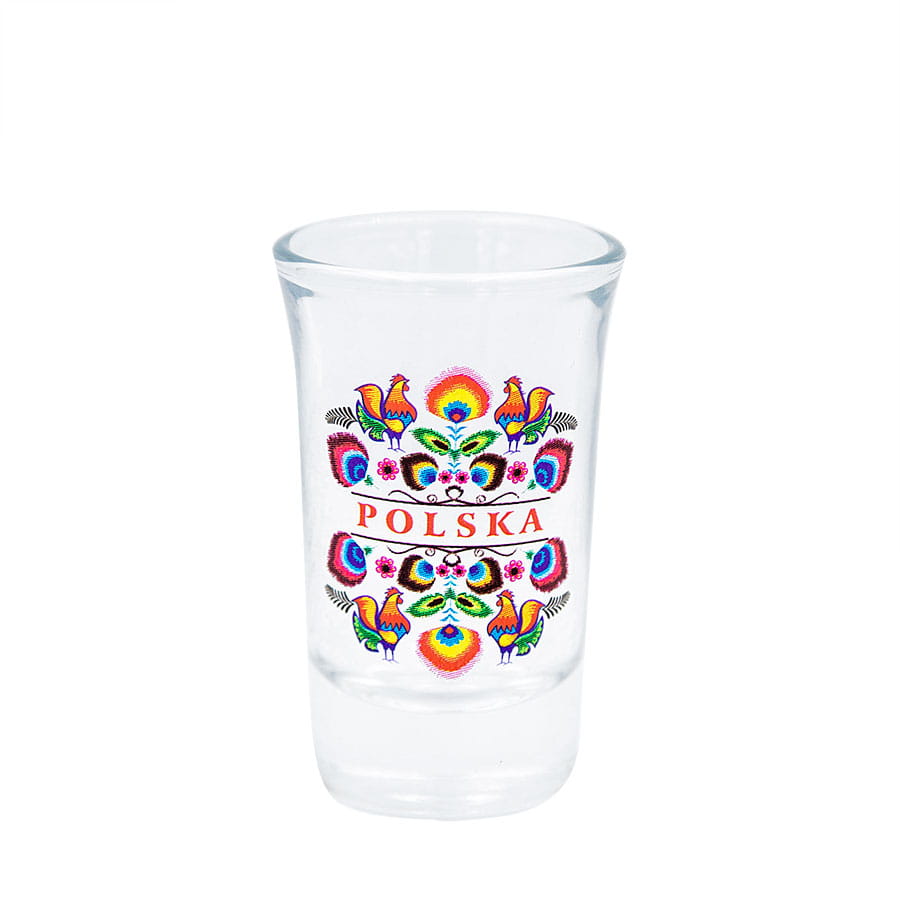 Polska Roosters Folk Art Souvenir Shot Glass in Box