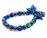 Handmade Polish Floral Folk Bead Fabric Blue Necklace (Korale Goralskie)
