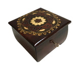 Polish Folk Floral Rosette Wooden Box with Brass Inlays and Key, 6"x6"