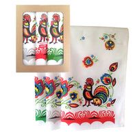 Polish Folk Art Set of 3 Kitchen Towels in Box (Lowicz Roosters)