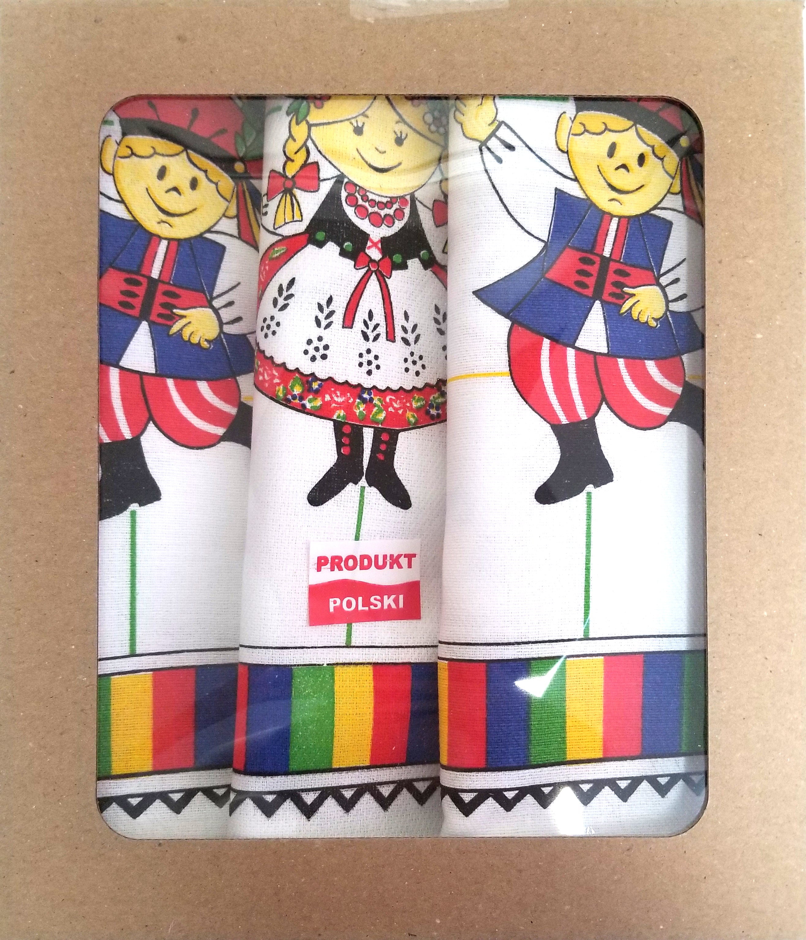Polish Folk Art Set of 3 Kitchen Towels in Box (Krakow Dancers)