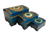 Polish Folk Floral Wooden Nesting Boxes with Brass Inlays, Set of 3