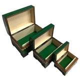 Polish Folk Floral Wooden Nesting Boxes with Brass Inlays, Set of 3