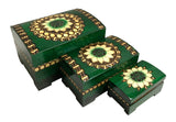 Polish Folk Floral Wooden Nesting Boxes with Brass Inlays, Set of 3