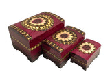 Polish Folk Floral Wooden Nesting Boxes with Brass Inlays, Set of 3