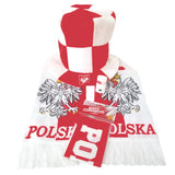 Polska Poland White and Red Soccer Fan Accessory Set (Scarf, Checkered Hat, Inflatable Sticks, Face Paint Stick)