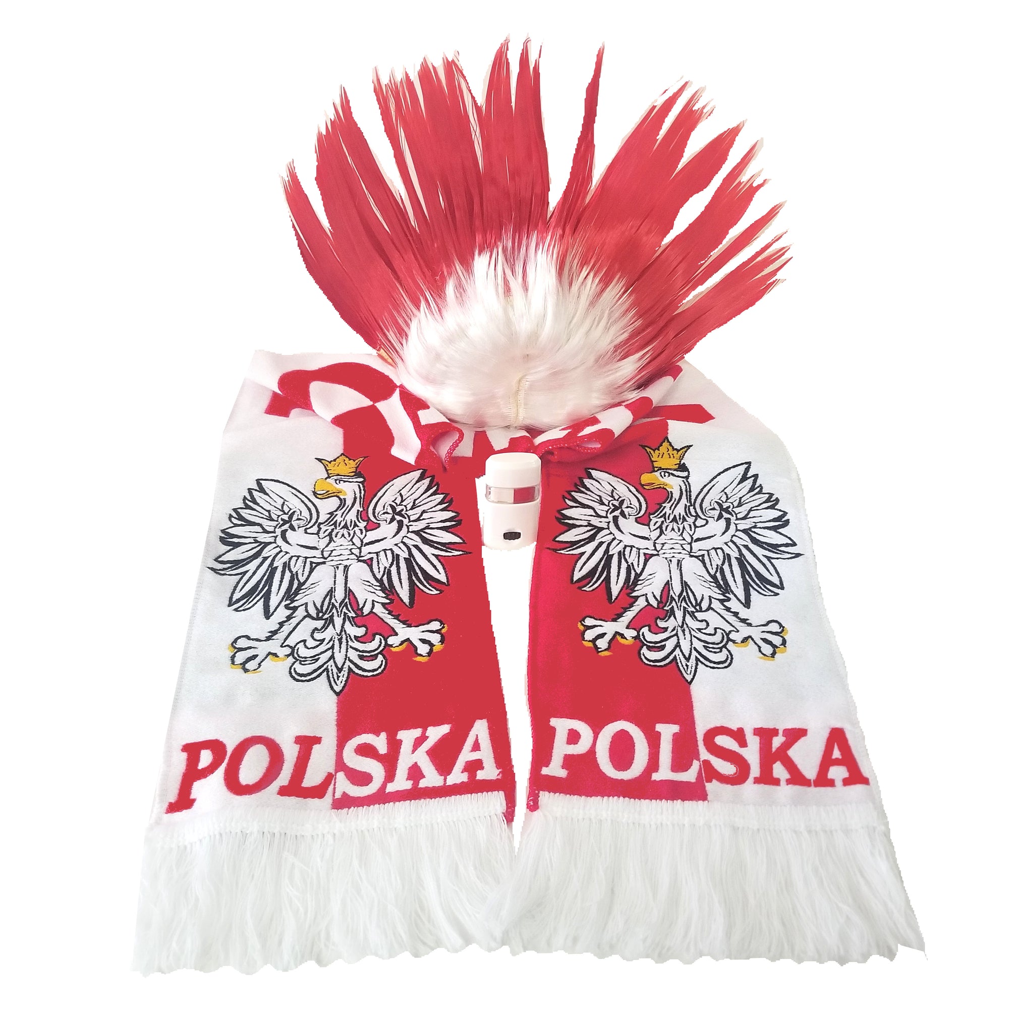 Polska Poland White and Red Soccer Fan Accessory Set (Scarf, Mohawk Wig, Face Paint Stick)