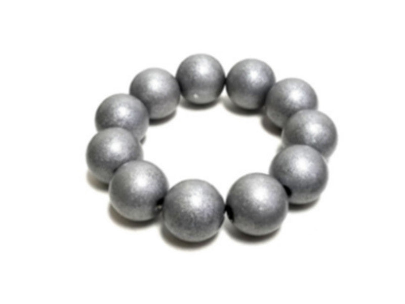 Handmade Wooden Bead Necklace and Bracelet Set (Korale Goralskie)- Metallic Silver