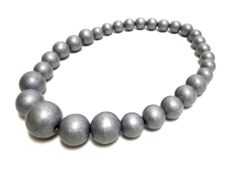 Handmade Wooden Bead Necklace and Bracelet Set (Korale Goralskie)- Metallic Silver