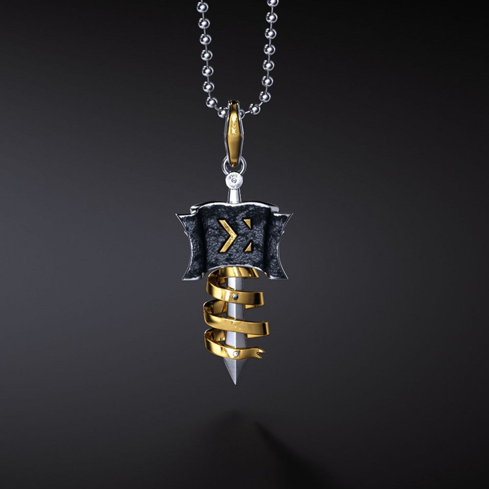 Polish Eagle Flag Szczerbiec Coronation Sword (Bog, Honor, Ojczyzna) Silver Pendant