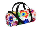 Polish Folk Art Floral Sport Duffel Bag, Lowicz White