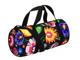 Polish Folk Art Floral Sport Duffel Bag, Lowicz Black