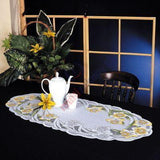 Polish Easter Oval Daffodils Folk Art Table Runner Linen Topper 49" x 24"
