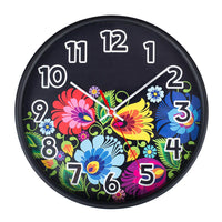 Polish Folk Art Wall Clock - Floral Black