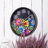 Polish Folk Art Wall Clock - Floral Black