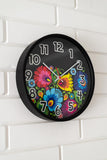 Polish Folk Art Wall Clock - Floral Black