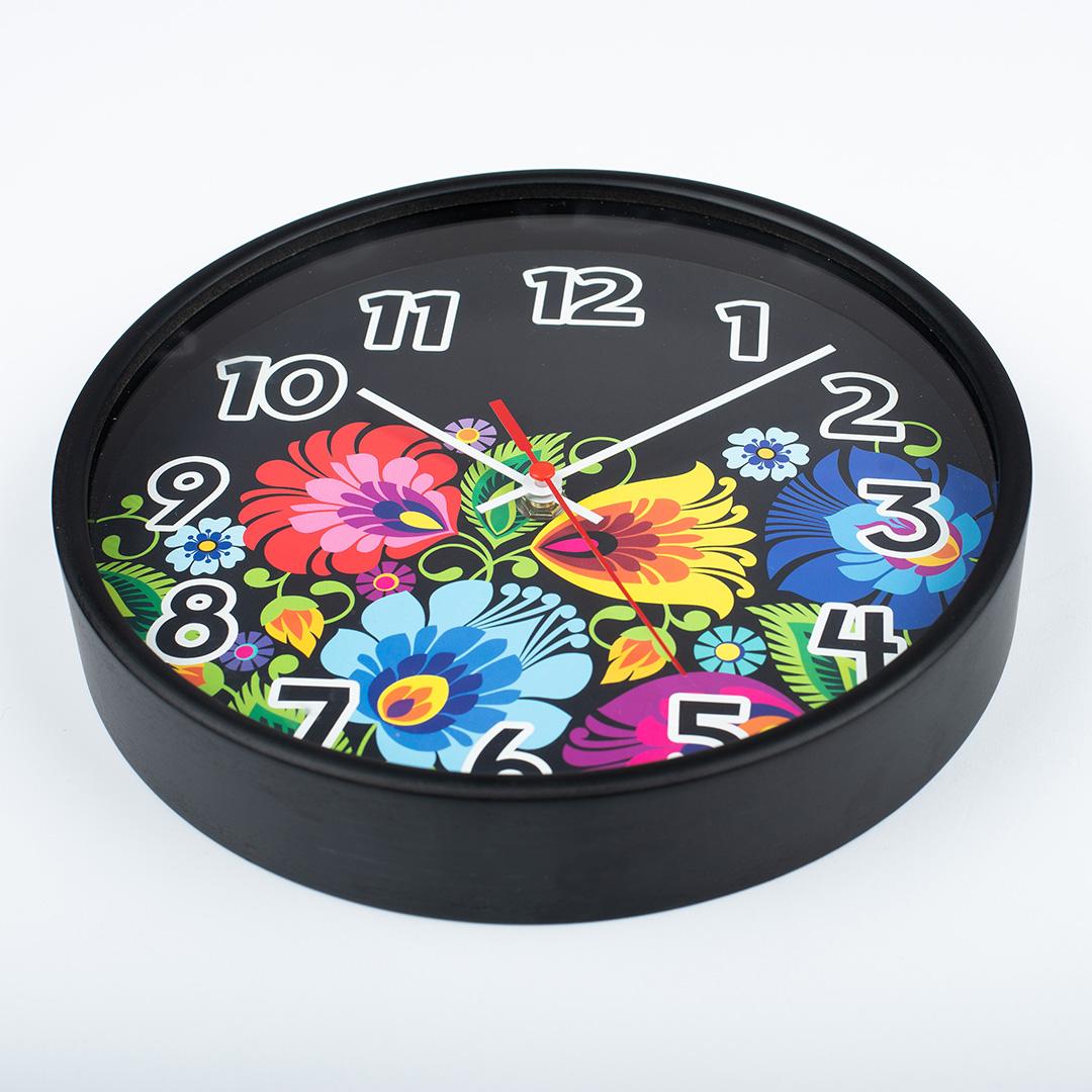 Polish Folk Art Wall Clock - Floral Black