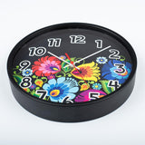 Polish Folk Art Wall Clock - Floral Black